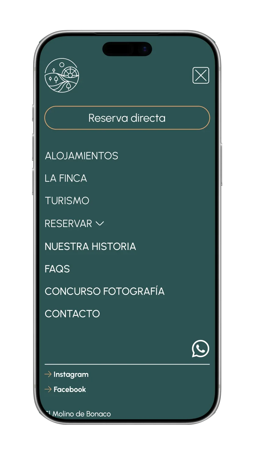 Sitio web de El Molino de Bonaco en formato móvil