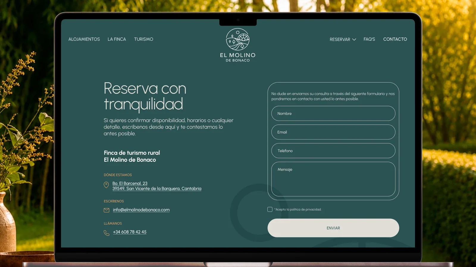 Sección del sitio web de El Molino de Bonaco