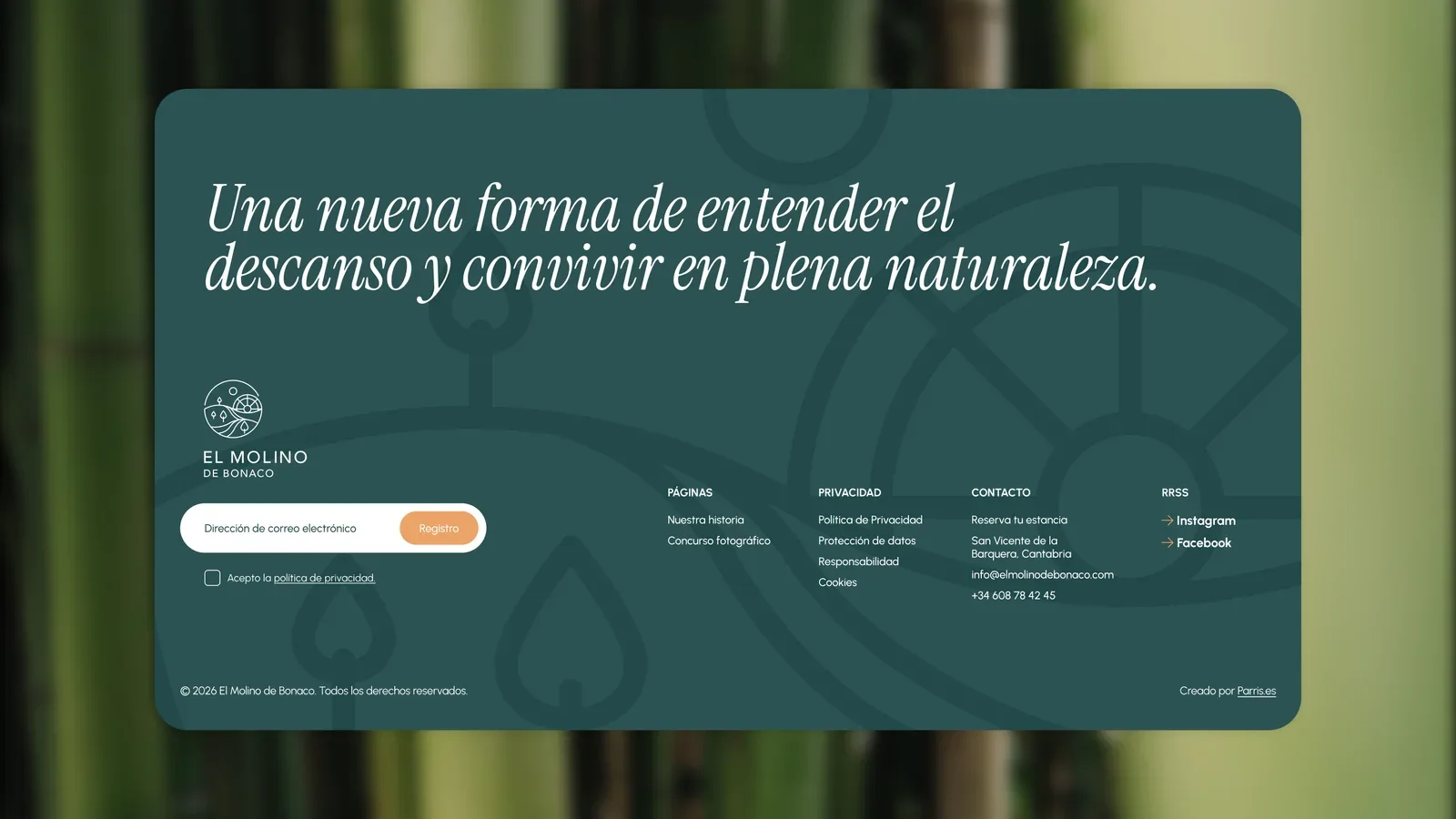 Sección del sitio web de El Molino de Bonaco