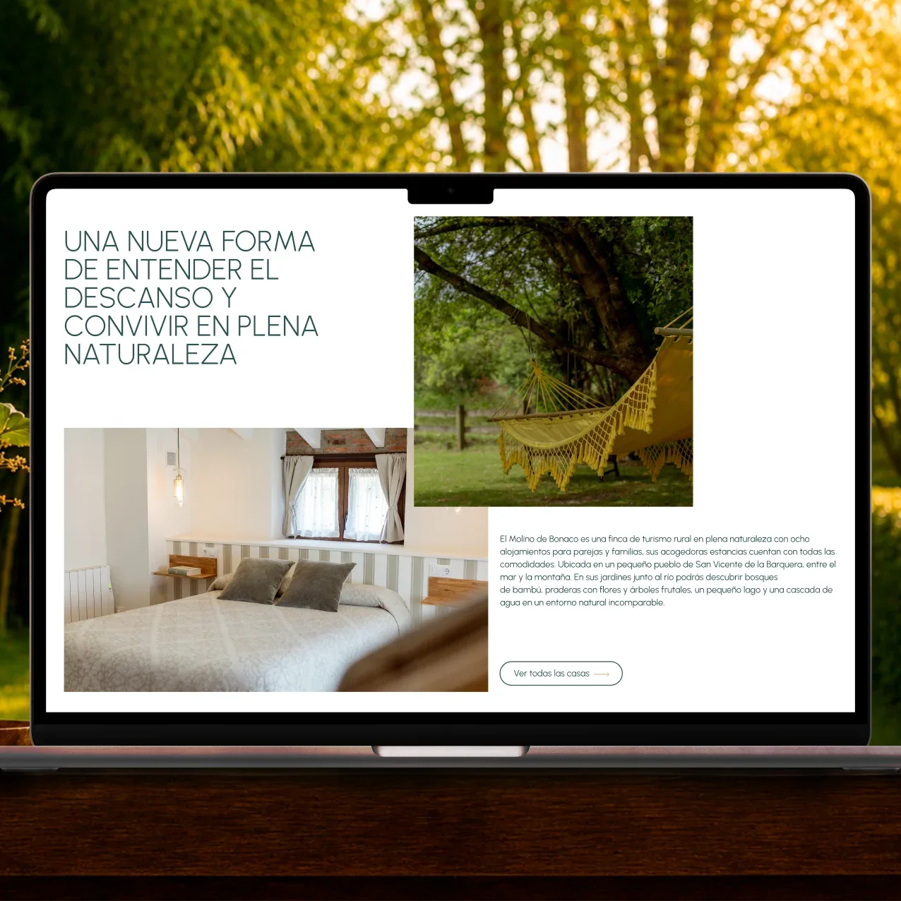 Página del sitio web de El Molino de Bonaco en un portátil