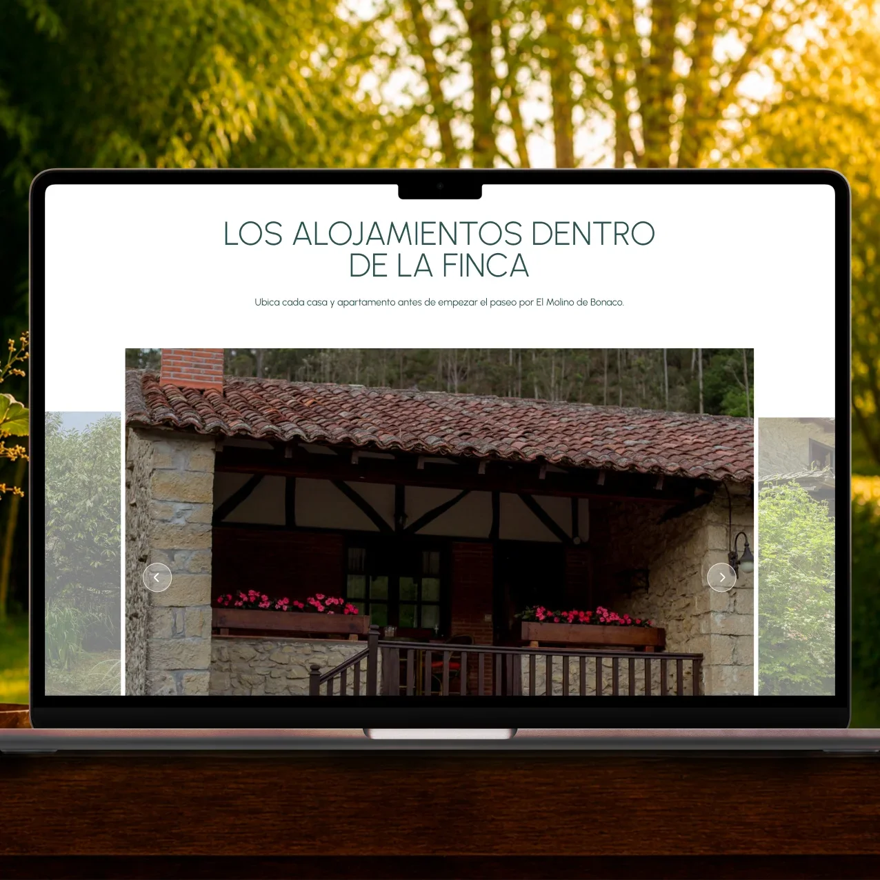 Página del sitio web de El Molino de Bonaco en un portátil