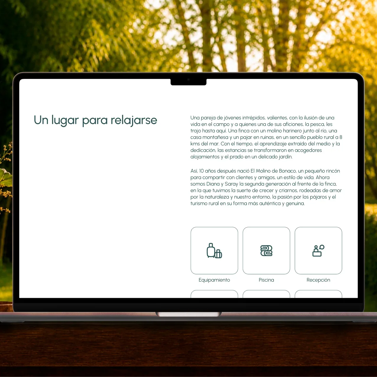 Página del sitio web de El Molino de Bonaco en un portátil