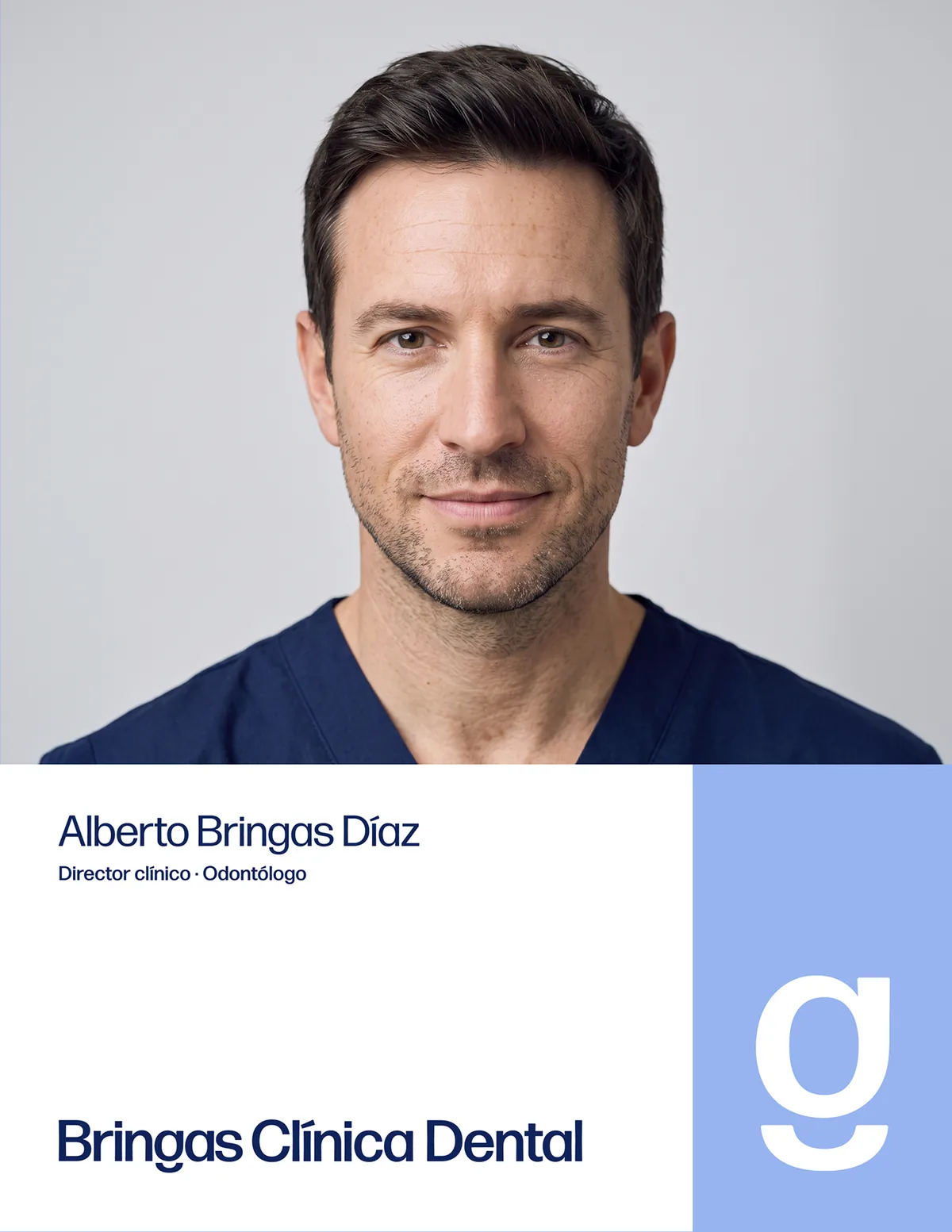 Cartel de presentación del director clínico de Bringas Clínica Dental