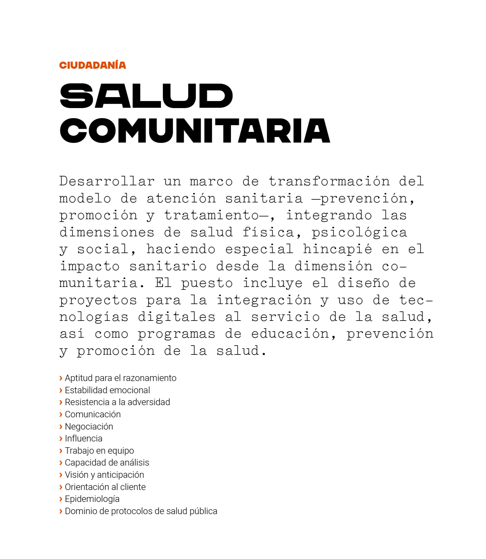 Puesto del área de ciudadanía: salud comunitaria