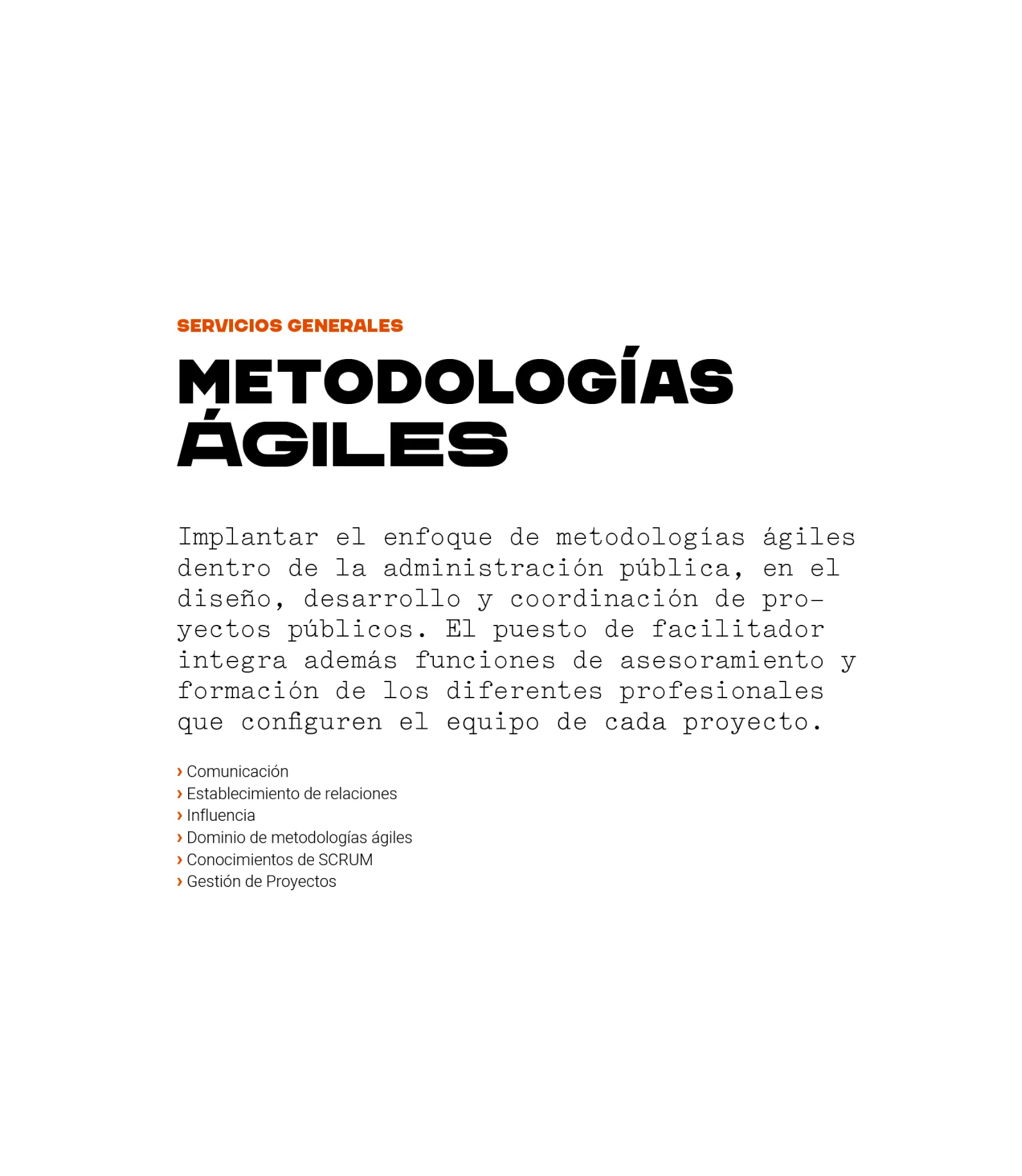 Puesto del área de servicios generales: metodologías ágiles