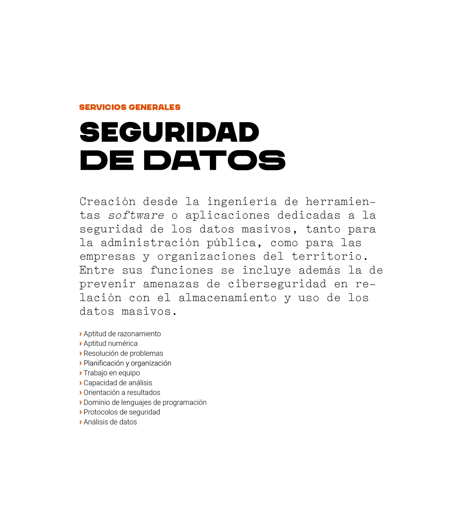 Puesto del área de servicios generales: seguridad de datos
