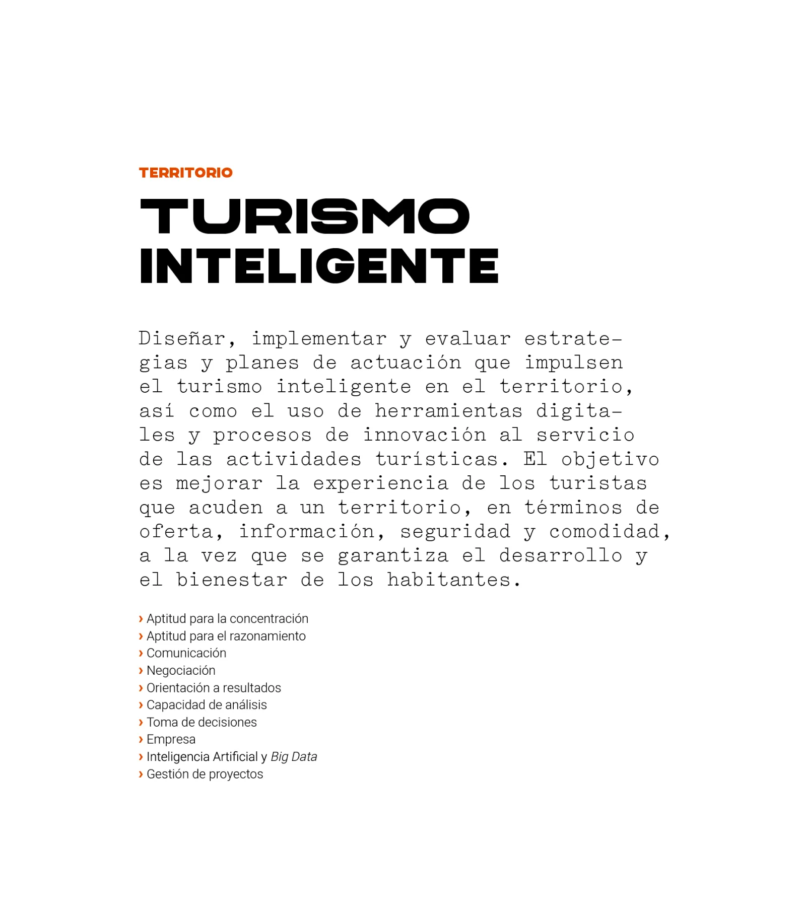 Puesto del área de territorio: turismo inteligente