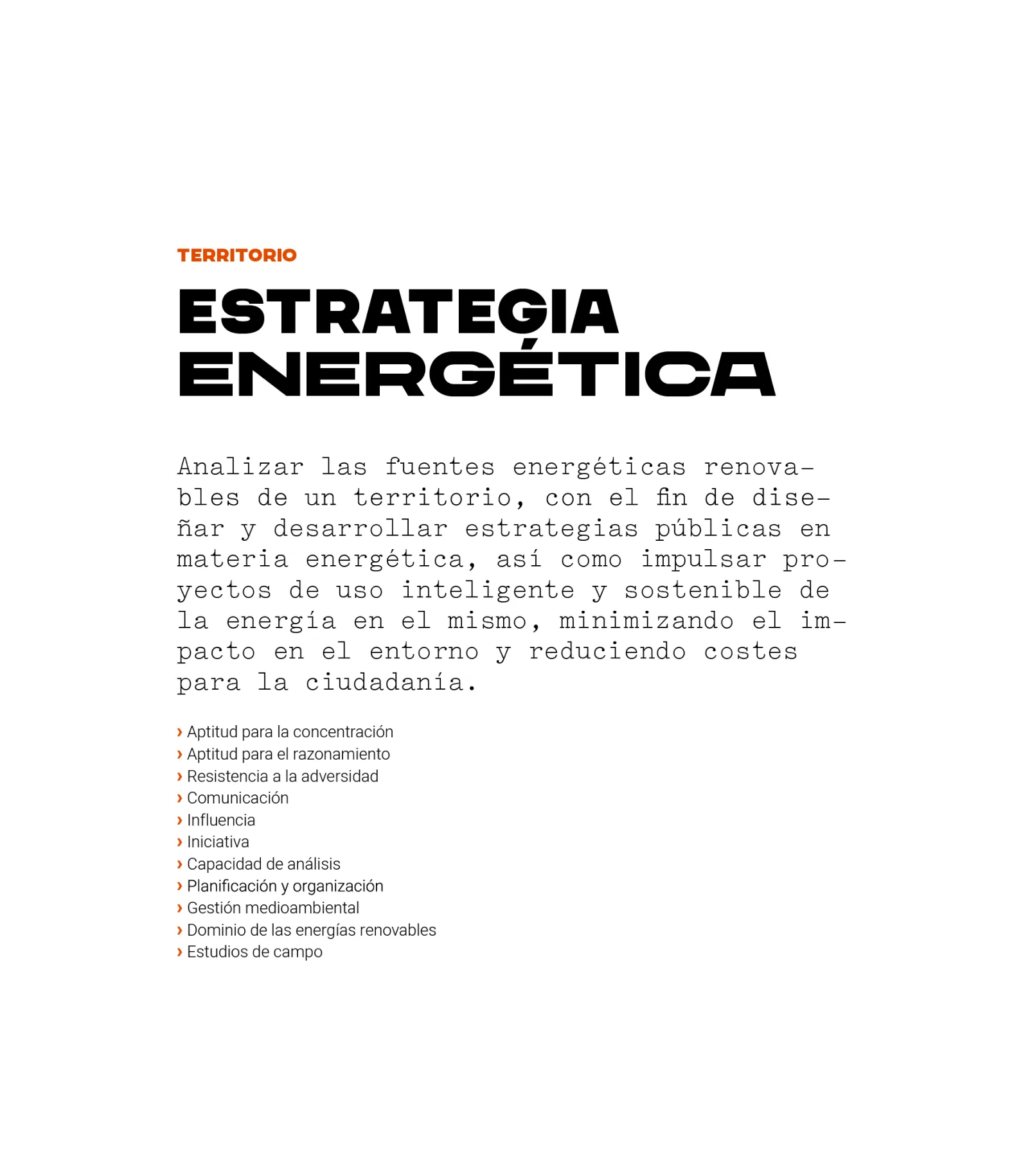 Puesto del área de territorio: estrategia energética