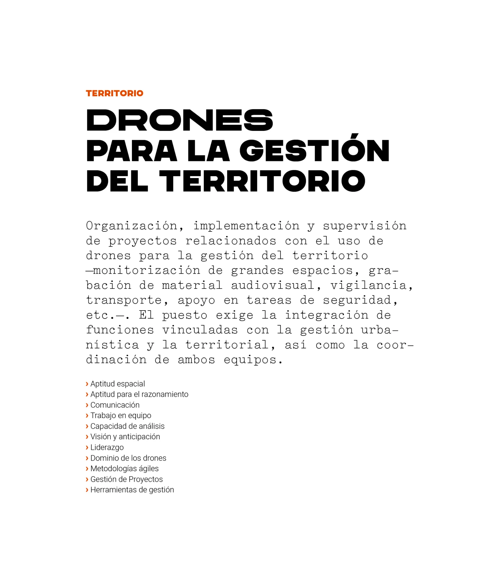 Puesto del área de territorio: drones para la gestión del territorio