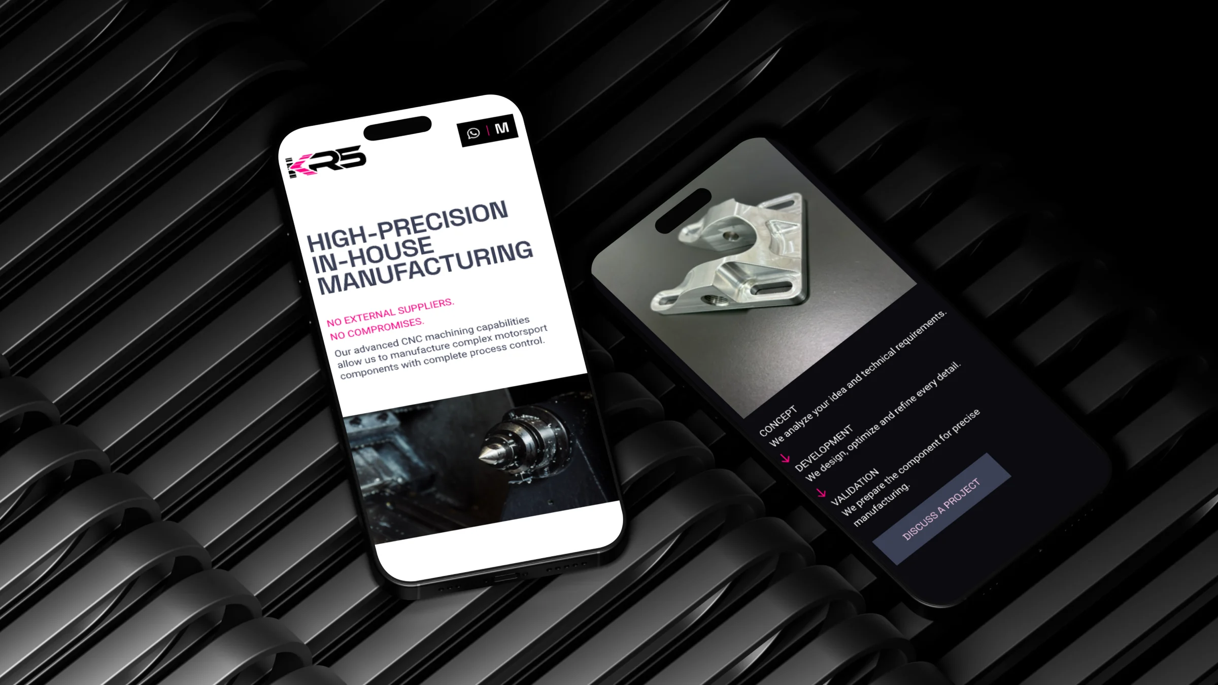 Mensaje sobre ingeniería y rendimiento en la identidad digital de KRS Racing Systems
